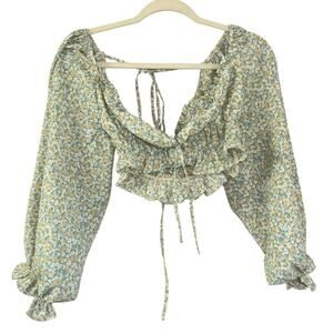 Mable Cottagecore Renaissance Peasant Floral Crop Top Women’s S Prairie Soft